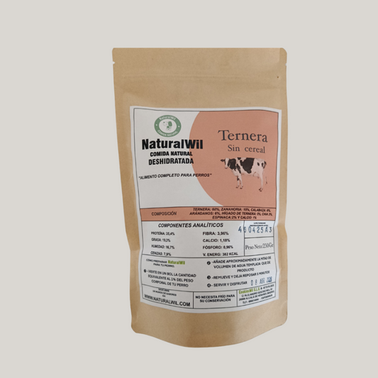 Comida natural para perros de Ternera en trocitos SIN CEREALES