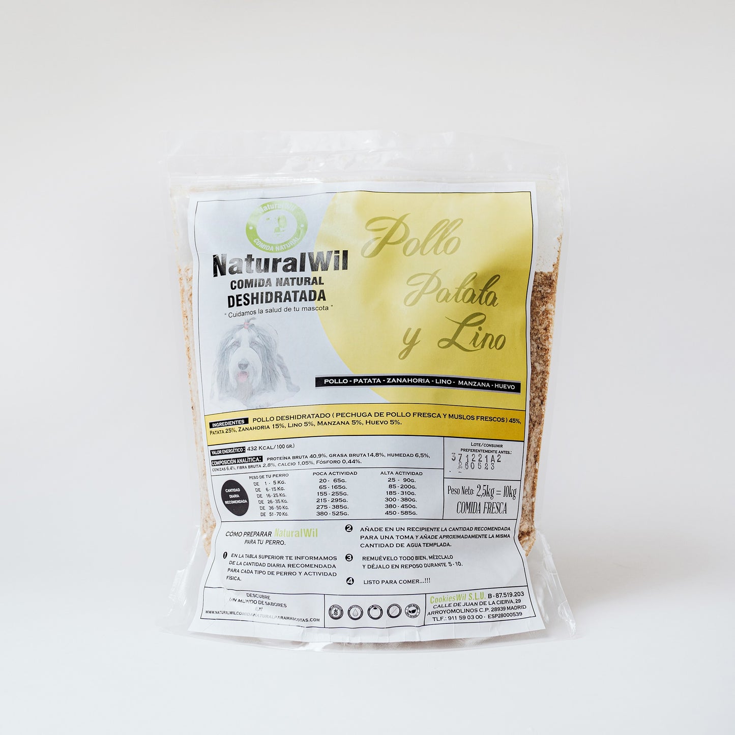 Comida natural para perros de Pollo, Patata y Lino