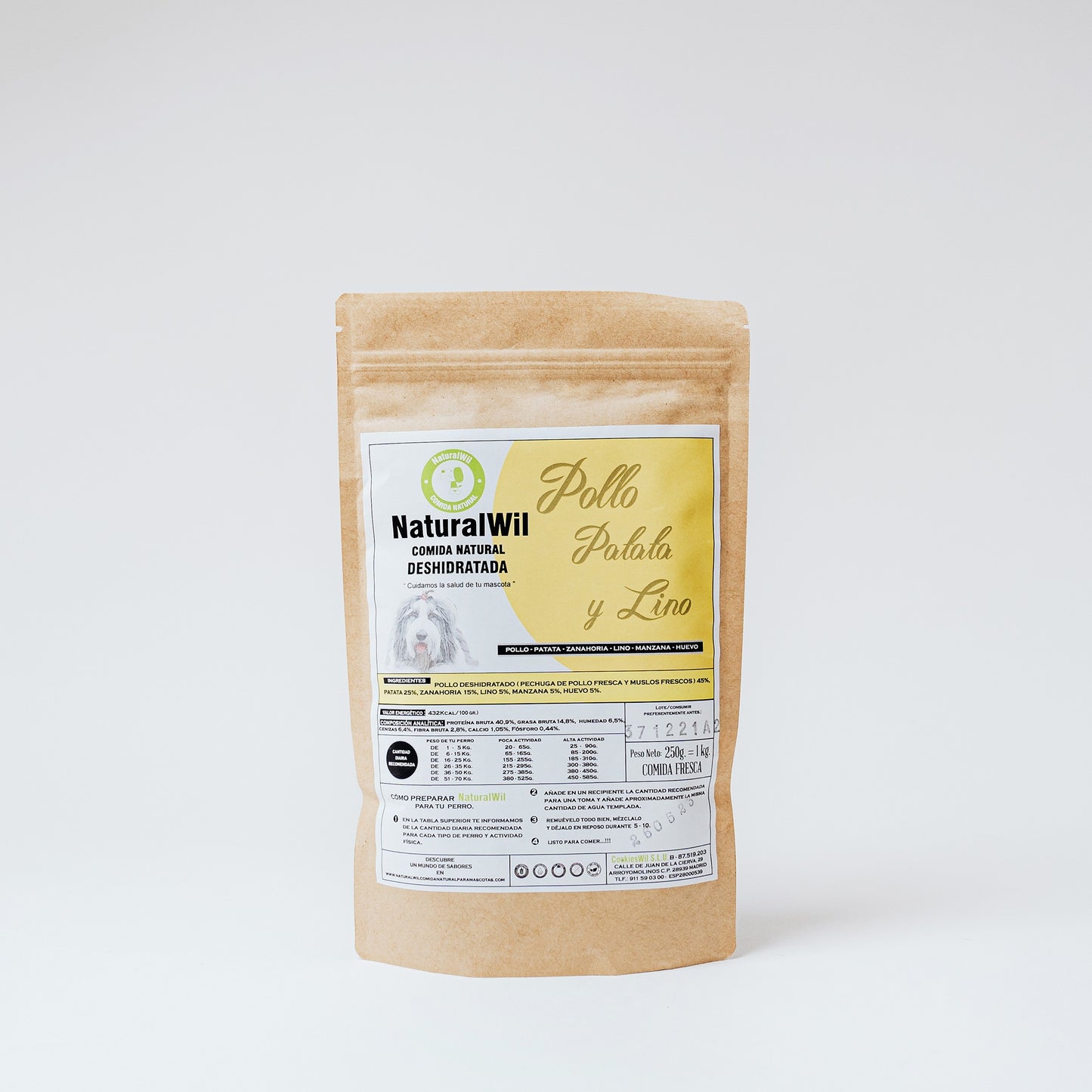 Comida natural para perros de Pollo, Patata y Lino