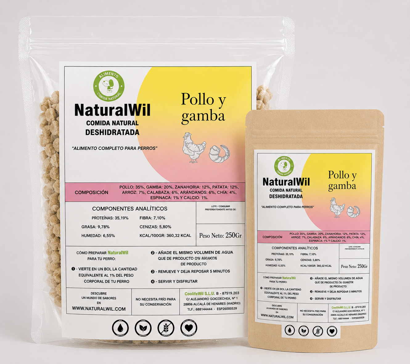 Comida natural para perros de pollo y gamba