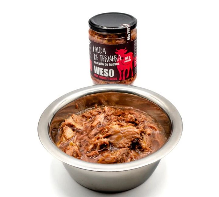 Weso caldo natural de falda y huesos de Ternera para perros y gatos