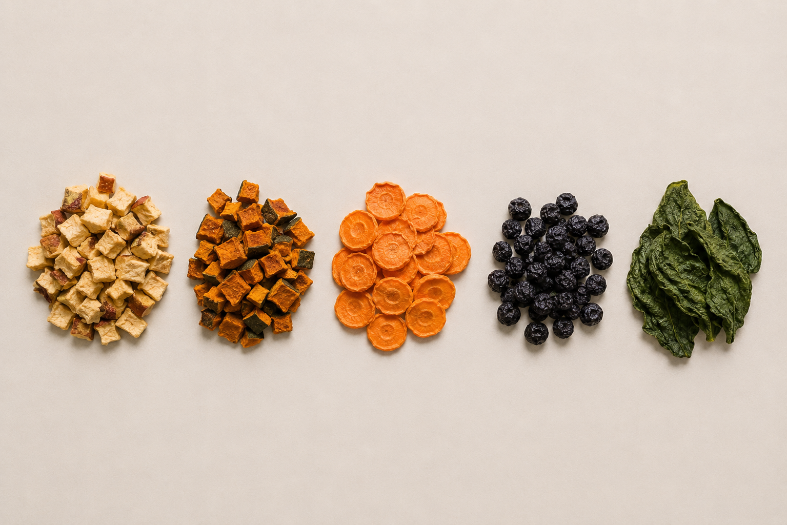 Verduras y frutas deshidratadas para perros