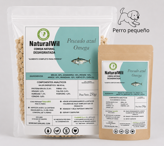 Comida natural para perros pequeños de Pescado Azul Omega