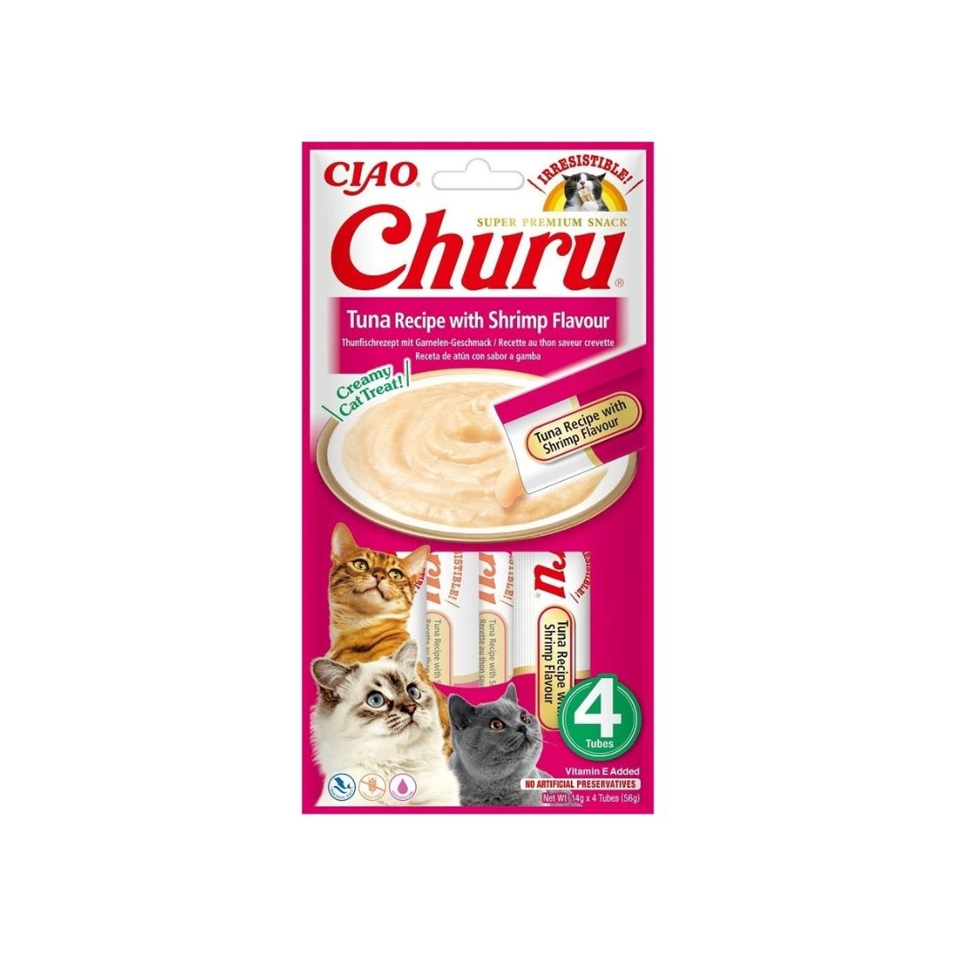 Inaba Churu snack cremoso de atún con gambas para gatos