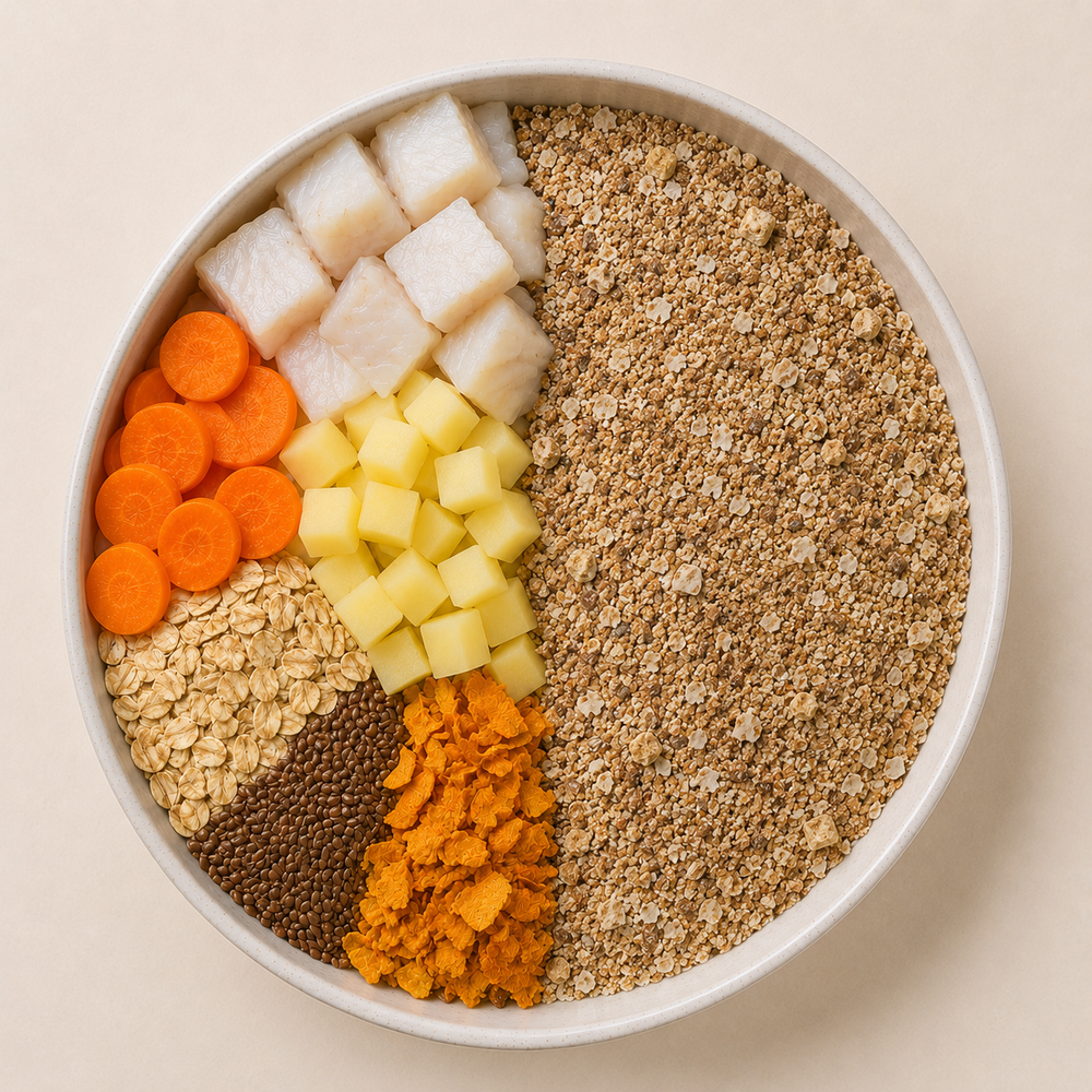 Comida natural para perros de Bacalao, Avena y Lino