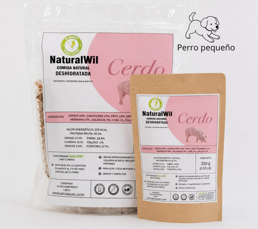 Comida natural para perros pequeños de Cerdo en trocitos SIN CEREALES