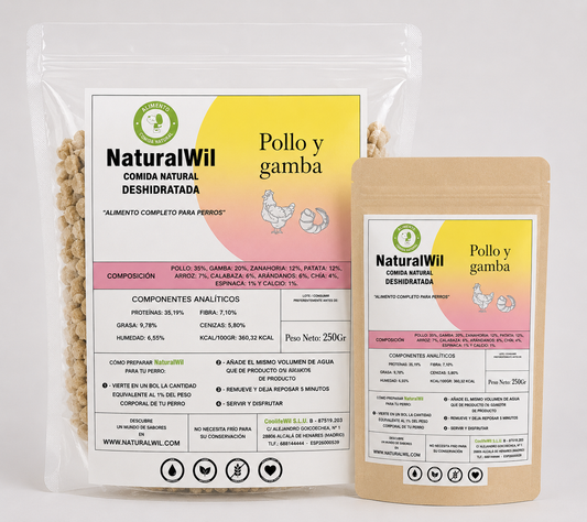 Comida natural para perros de pollo y gamba