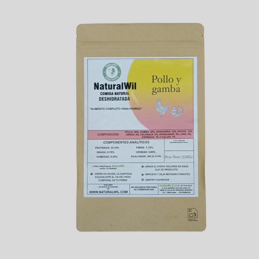 Comida natural para perros de pollo y gamba