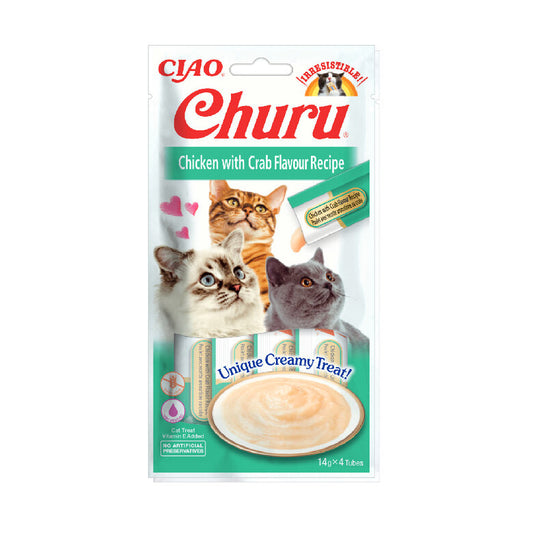 Inaba Churu snack cremoso de pollo con cangrejo para gatos