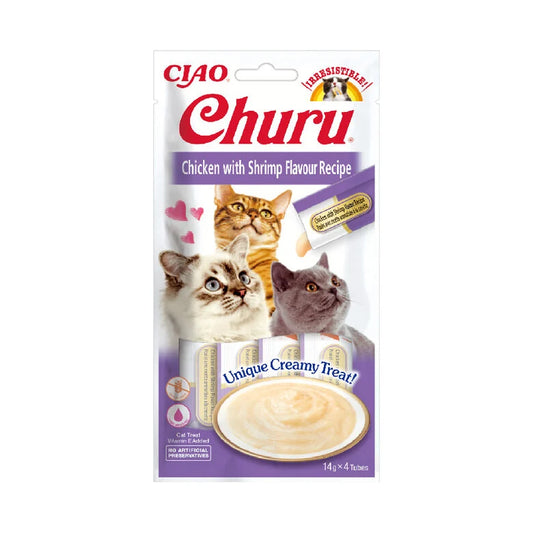 Inaba Churu snack cremoso de pollo con gambas para gatos